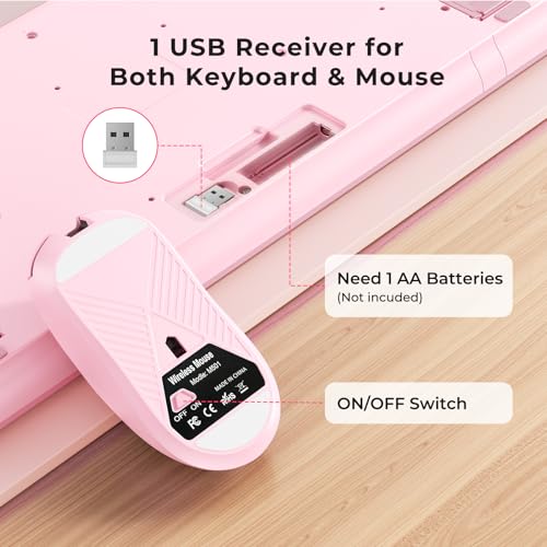 Image of KOPJIPPOM Wireless Keyboard and Mouse Set with Quiet Keys, 2.4G Full Size Ergonomic Keyboard with Wrist Rest, Protective Covers, Soft Touch Silent Design for Windows, Computer, PC and Laptop