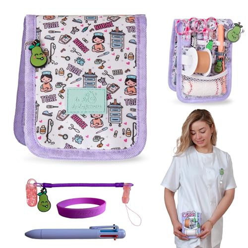 La Repera de Enfermera® Salvabolsillos Enfermeria: Organizador de Bolsillo Premium | Porta Tijeras Enfermería | Ideal para Regalos de Enfermería y Accesorios para Enfermeras (WHITE-PURPLE)