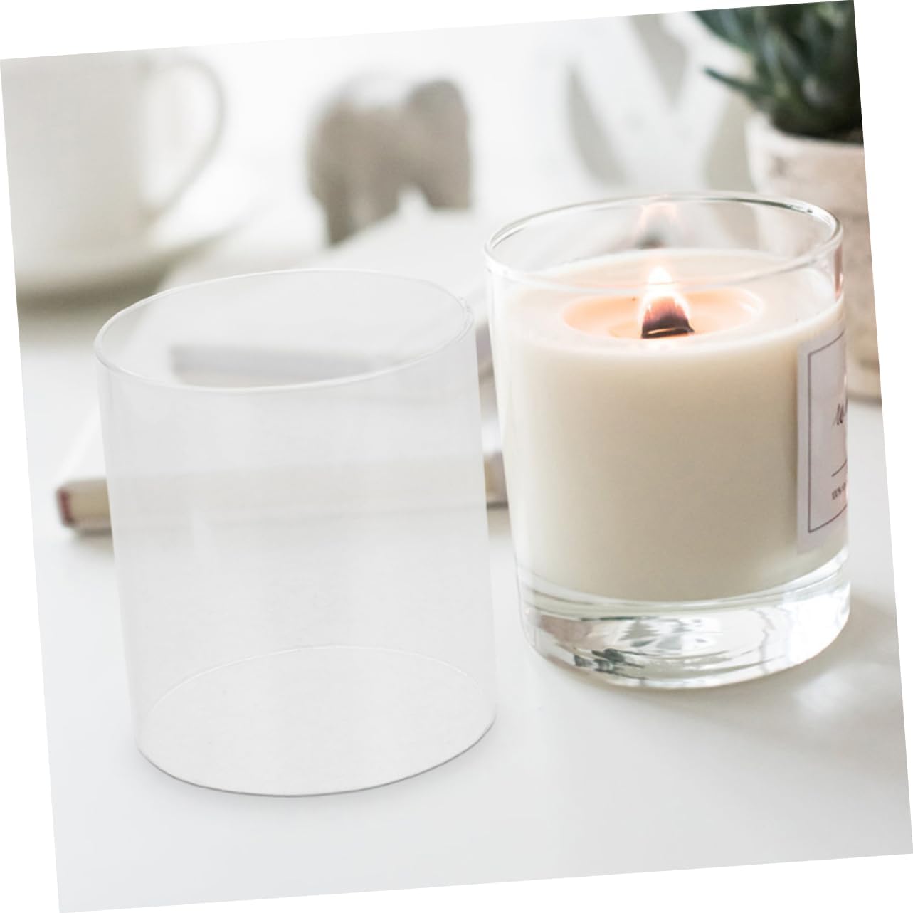 STOBAZA Open-Ended Glass Cylinder Candle Shade Windproof Hurricane Taper Candle Holder Decor
