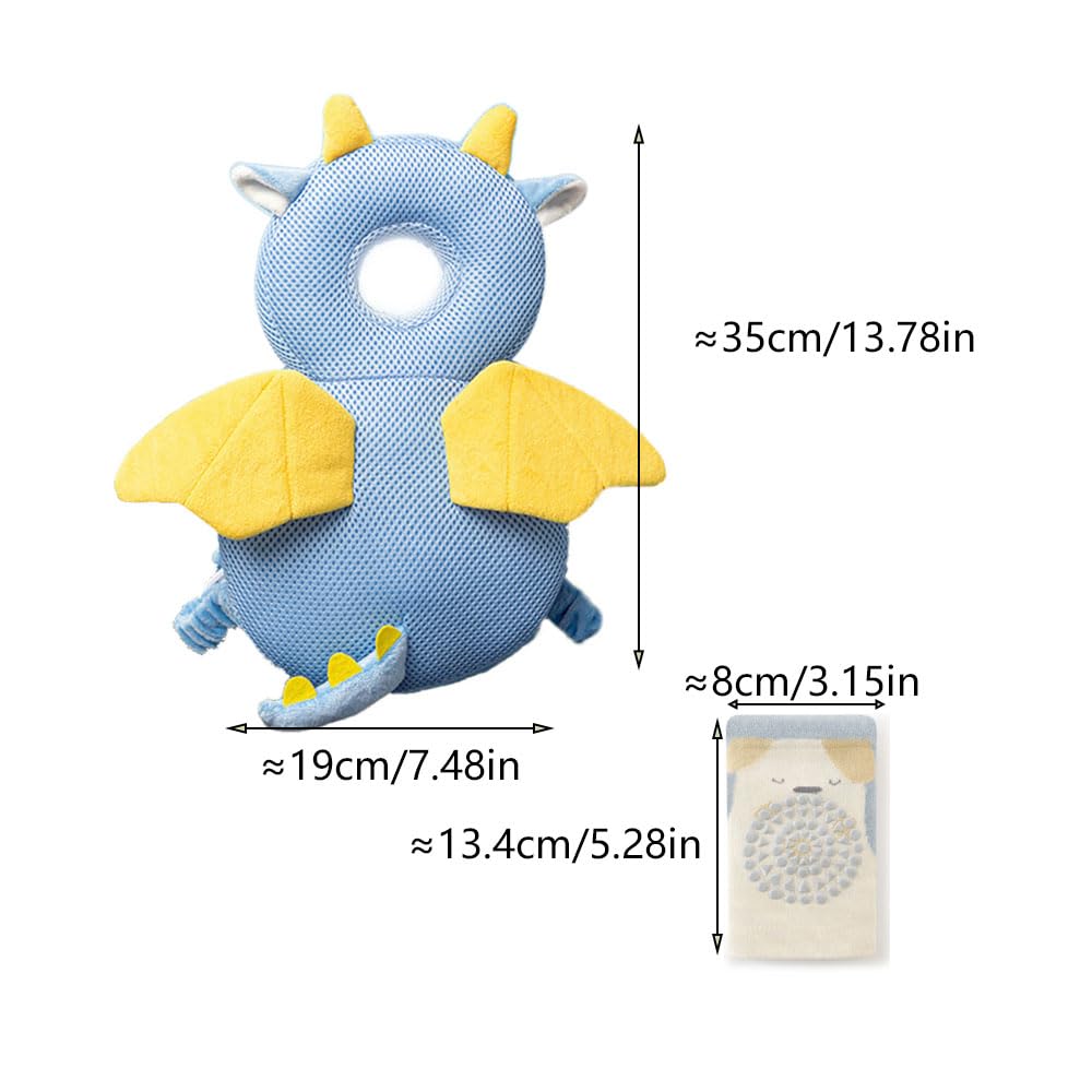 protector cabeza bebe con rodilleras casco bebe golpes para niños pequeños que aprenden a gatear y caminar, para niños de 4 a 24 meses,Ajustable, Respirable (Dragón) El bebé no se resiste