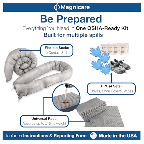 Image of Biohazard Spill Kit OSHA Approved (6 Pack) - Chemical Clean up Kit | Spill Kit for Oil, Water & Chemicals | Absorbent Pads, Socks, PPE, Biohazard Bags in Bright Orange Duffel Bag - 6 Pack