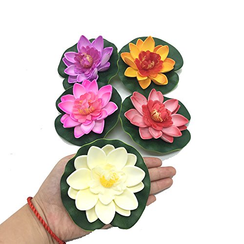 Pomeat 5 Pcs Floating Artificial Lotus Flowers Decor Floating Pond Decor Water Lily Home Decoration