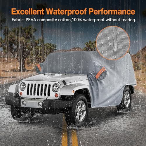 Image of NEVERLAND Cab Cover for 1987-2026 Jeep Wrangler JK JL TJ YJ CJ 2 Door, Waterproof Jeep Wrangler Half Covers 2 Door with Trunk Zipper All Weather Sun Rain Snow UV Protection