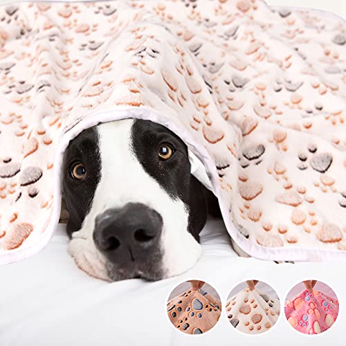 Image of Rezutan Upgraded Dog Blankets for Large Dogs, Dog Cat Blankets Washable 50 inch x 60 inch, Soft Pet Mat Throw Cover for Kennel Crate Bed, Cute Paw Pattern, Dog Blanket, Pet Blanket (1 Pack White)