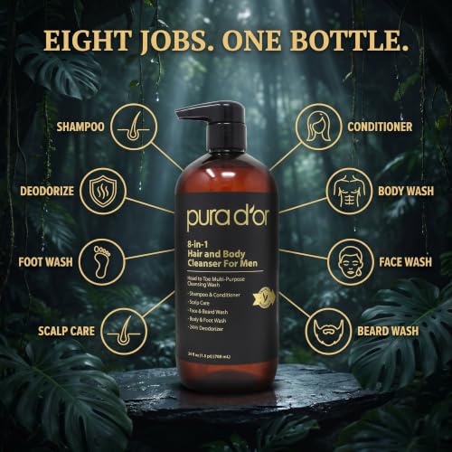 PURA D'OR 8-in-1 Hair & Body Cleanser for Men, All-in-One Shower Wash, 24oz | Refreshes, Softens, Face, Beard Care, Organic Aloe Vera, Lemongrass, Biotin, Caffeine, Sulfate-Free, Daily Grooming Routine - image 3