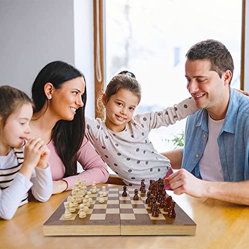 Juegoal 17" Wooden Chess & Checkers Set, 2 In 1 Board Games For Kids And Adults, With Felted Game Board Interior For Storage, Travel Portable Folding Chess Game Sets, 2 Extra Queen, 24 Checkers Pieces #TOP3