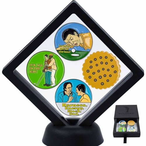 MUSHOOYI Funny Golf Ball Marker Golf Set for Men and Women Golfers,Happy Gilmore Cracker Golf Ball Marker with Magnetic Hat Clip Set (4 Markers & 2 Hat Clips)