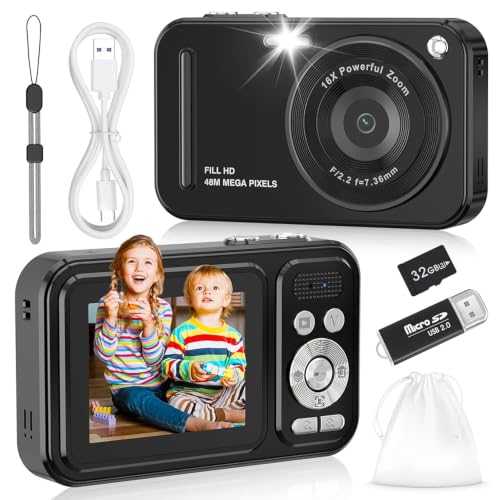 Digital Camera for Kids 48MP FHD 1080P Point and Shoot Digital Cameras with 16X Zoom Anti-Shake