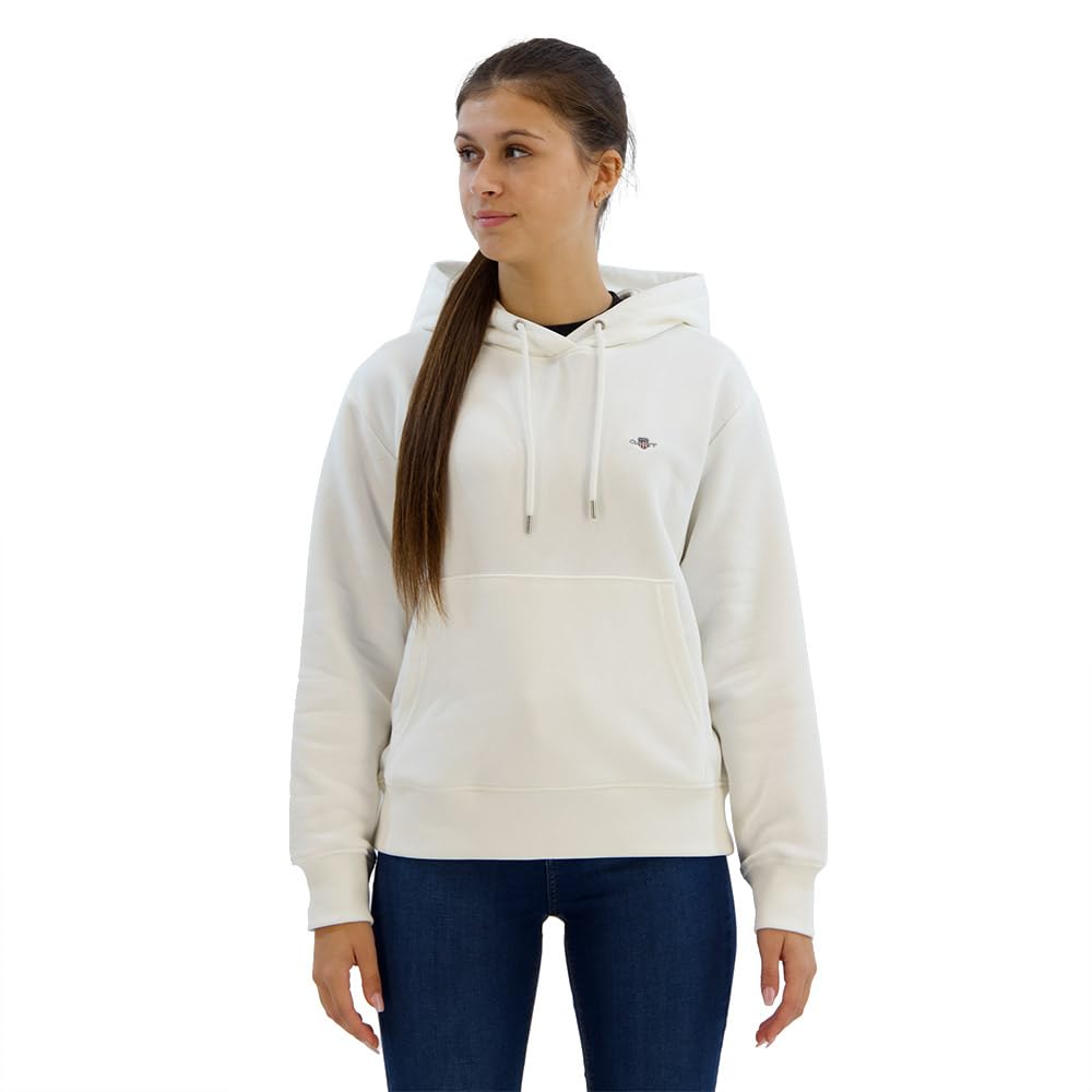 GANT Women's Shield Hoodie Hooded Sweatshirt, Eggshell, M