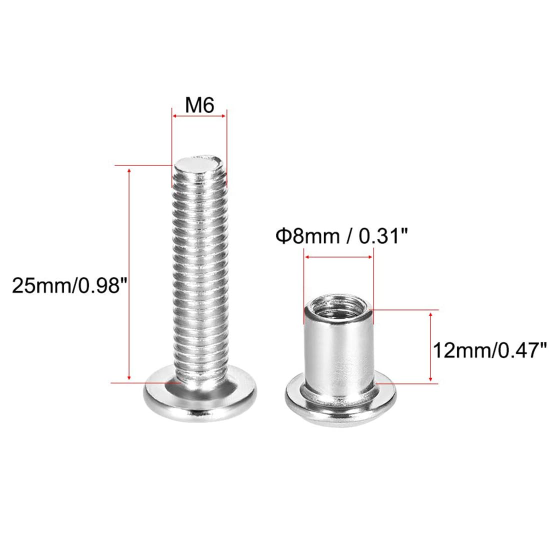TA-VIGOR 5 Sets Furniture Connecting Screws Bolts, M6 x 25mm Binding Screws Posts Belt Buckle Binding Bolts - Image 2