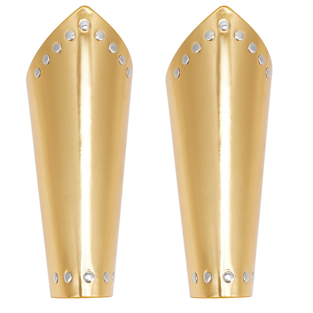 HOBBIESAY 1 Pair Arm Bracer Medieval Arm Armor Viking Knight Bracers Faux Leather Studded Gold Armor Arms Guards Cuff Gauntlet Renaissance Knight Cosplay Costume Medieval Halloween Accessories