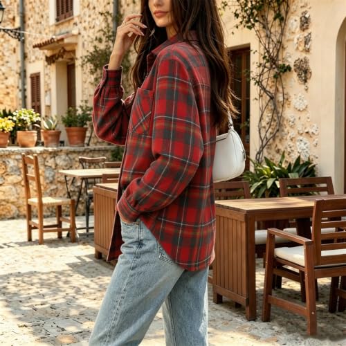 Button Down Tops for Women Gingham Casual Long Sleeve Henley Shirts - image 8