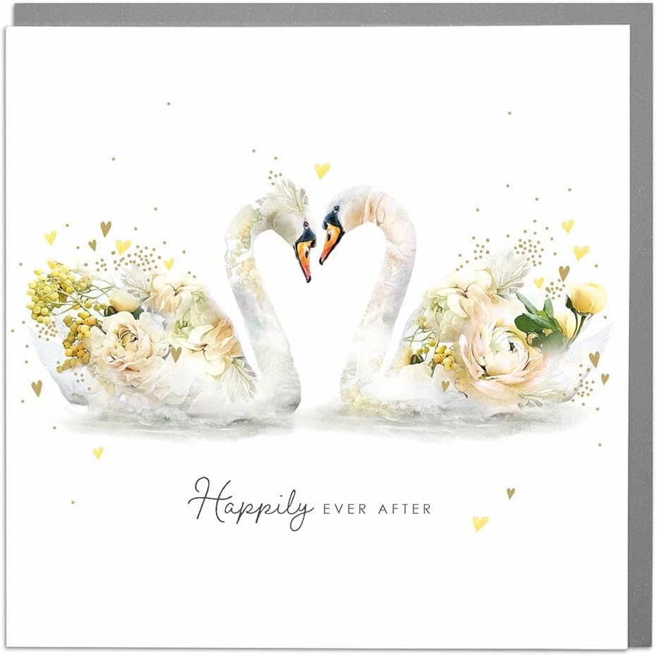 Happily Ever After - Swans - Wedding Card with Grey Envelope by Lola Design