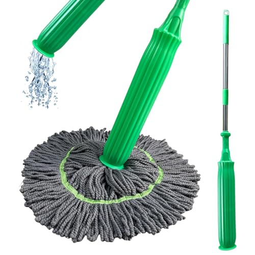 Image of 2-in-1 Self-Wringing Floor Mop with 360 Rotatable Head | Adjustable Handle Microfiber Mop for Wet & Dry Cleaning | Bathroom, Home & Office (Rich Green)