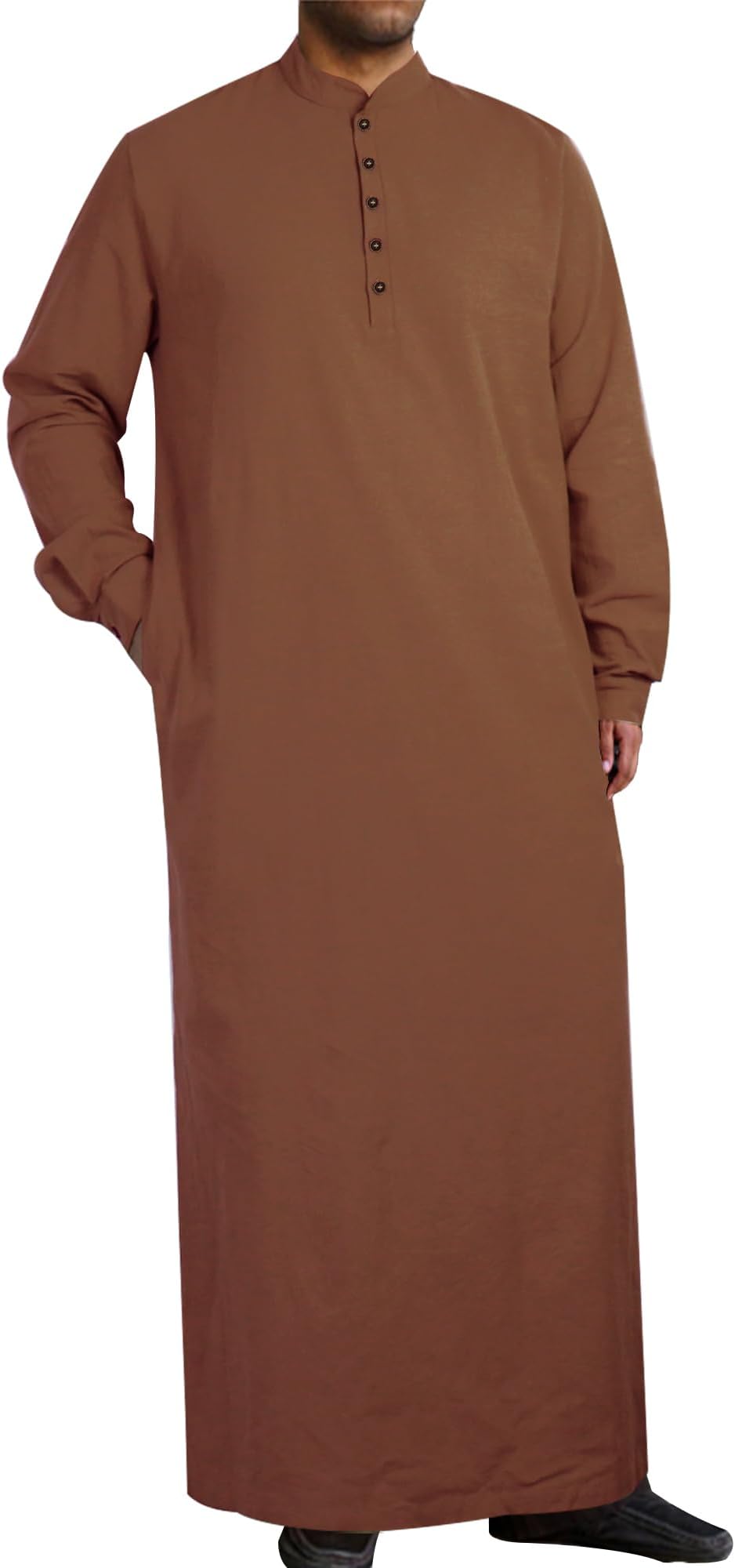 YAOHUOLEMuslim Thobe for Men Button down Mens Caftans Big and Tall Mens Arab Thobe with Pocket