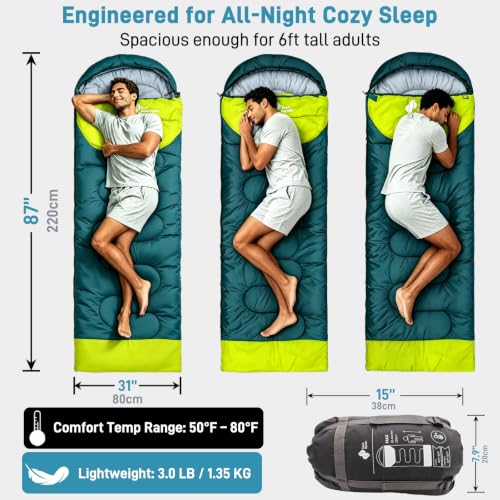 Sleeping Bag for Adult Camping Backpacking Warm & Cold Weather (Green) - image 2