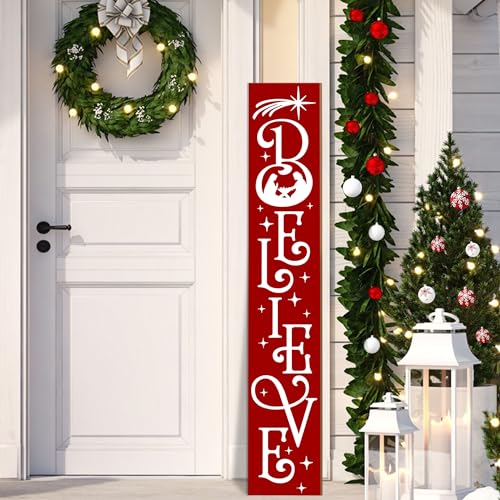 Christmas Nativity Believe Christian Vertical Porch Sign for Welcome Front Door Rustic Tall Welcome sign for Front Porch Standing Farmhouse Door Porch Christmas Decoration - 47.2"H