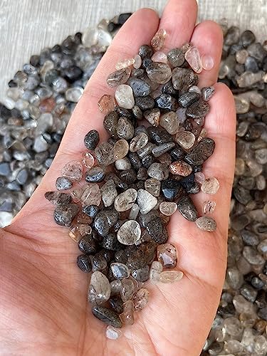 Image of GAF TREASURES 2 oz Lot Natural Black Rutilated Quartz Semi Tumbled Gemstone Chips, Crushed Mini Crystals, Undrilled Crystal Chips (Black Rutilated Quartz)