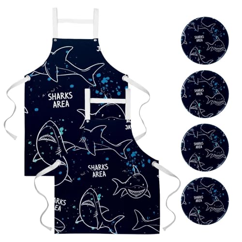 Tablier de cuisine pour pâtisserie et nettoyage de la maison style requins colorés