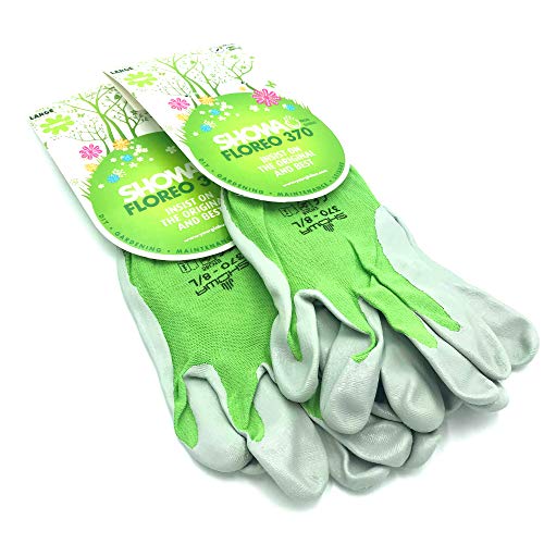 2 x Pairs Showa Floreo 370 Lightweight Gardening Gloves - Large (Green)