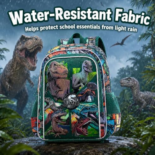Image of 3PCS Dinosaur Backpack for Boys, 16 Inch Kids Water Resistant Preschool Elementary Kindergarten Bookbags and Lunch Box | Kids