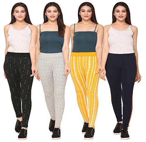 Image of SHAUN Women Free Size (Waist Size-26-34 inch) Stretchable Jegging (Length 37-39 inch Pack of 4)