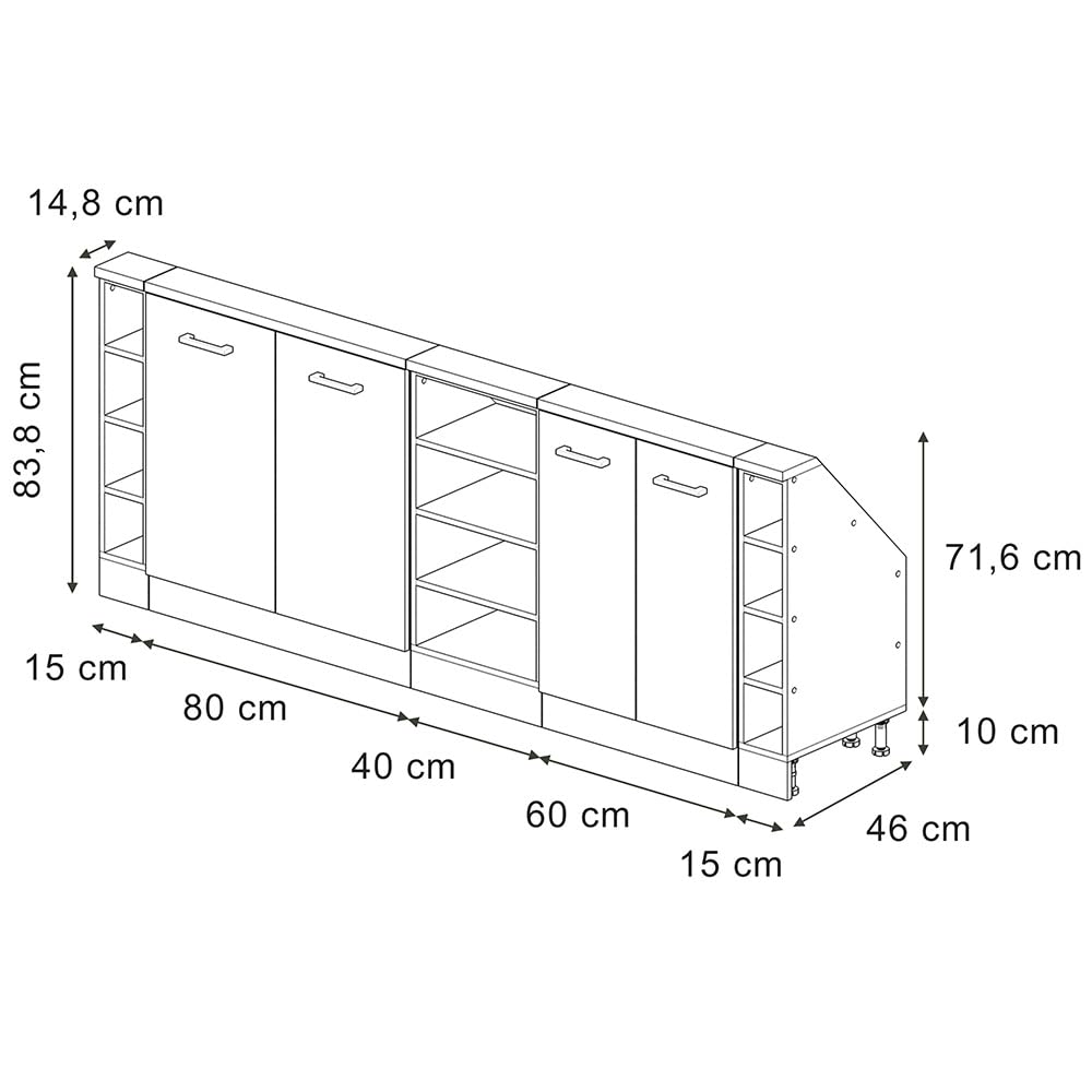 Vicco Ensemble de Meuble sous Pente Rion Anthracite Brillant/Chêne doré | L210 x P46 cm , Lot de 5, gain de place pour les pièces mansardées