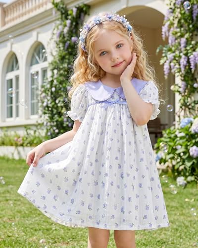 Image of Kucnuzki Baby Girl Clothes Cute Spring Summer Sun Dresses Toddler Casual Puff Sleeve Floral Dress Girls Summer Outfits
