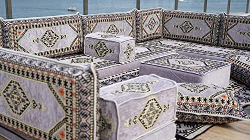Gray Corner Sofa Seating Set, U Shaped Arabic Sofa Set, Oriental Floor Seating, Living Room Sofa, Sofa Slipcovers, Patio Sofa, Modular Sectional Sofa (U Sofa Full Set) #TOP2