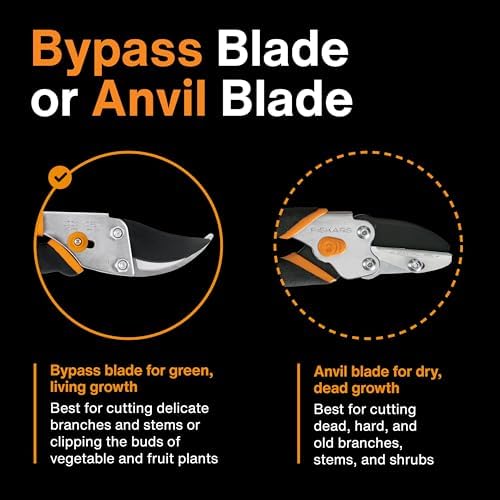Fiskars Bypass Pruning Shears, 5/8" Cut Capacity Gardening Scissors, Self-Cleaning Sap Groove Prevents Sticking, Non-Slip Grip for Cutting Stems & Branches, Sharp Steel Blades w/ Low-Friction Coating - 5