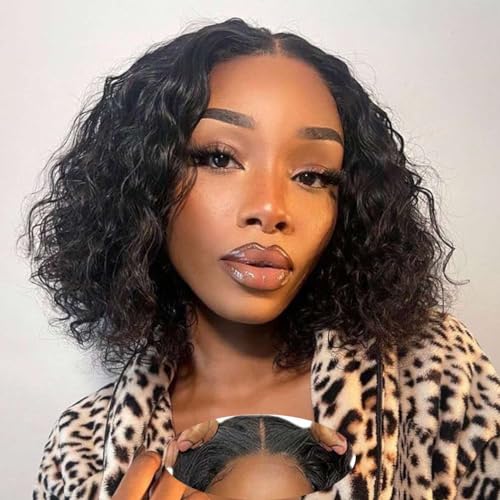 Image of Srakuw Wear and Go Glueless Wigs Human Hair Pre Plucked Pre Cut Lace Closure Wigs for Black Women Glueless 180 Density Curly Bob Wig Human Hair for Beginners(10 Inch)