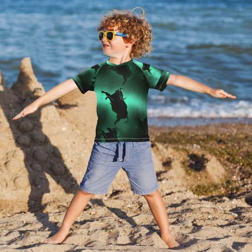 Boys Short Sleeve T-Shirts Funny Ox Animal Green Rashguard Kids Swim Shirts Sun UPF 50+4