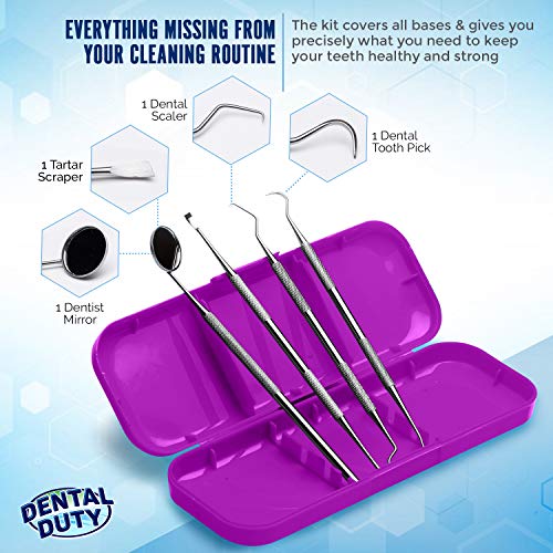 Professional Dental Hygiene Kit - Calculus & Plaque Remover Set - Stainless Steel Tools-Tarter Scraper, Tooth Pick, Dental Scaler And Mouth Mirror Instruments. Hygienist Kit- Home Use Tools For Adults