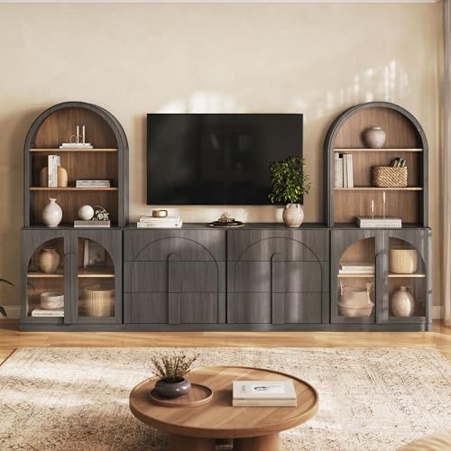 Image of BELLEZE Bijou 126 inch Wall Unit 6-Piece Modular TV Stand - Ebony