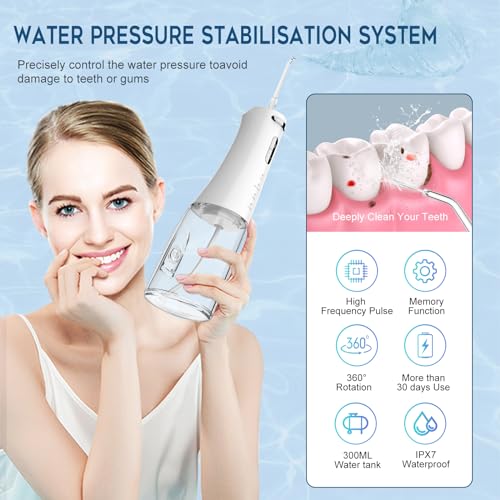Water-Flosser-for-Teeth-Cordless-4-Modes-Oral-Irrigator-300ML-Braces-Flossers-CleanerRechargeable-Portable-IPX7-Waterproof-Oral-Irrigator-Professional-Flossing-Cleaning-Picks-for-Home-Travel