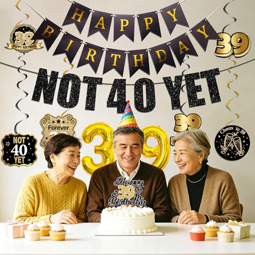39th Birthday Decorations Women Men - 11 Pcs Black Gold Banner Balloons by OUMINGLI - Used condition - Image 7