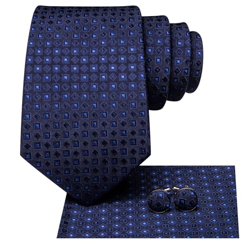 Image of Hi-Tie Men 63inches Tie Set Extra Long Necktie Paisley Tie Pocket Suqare Cufflinks Big and Tall Men Tie