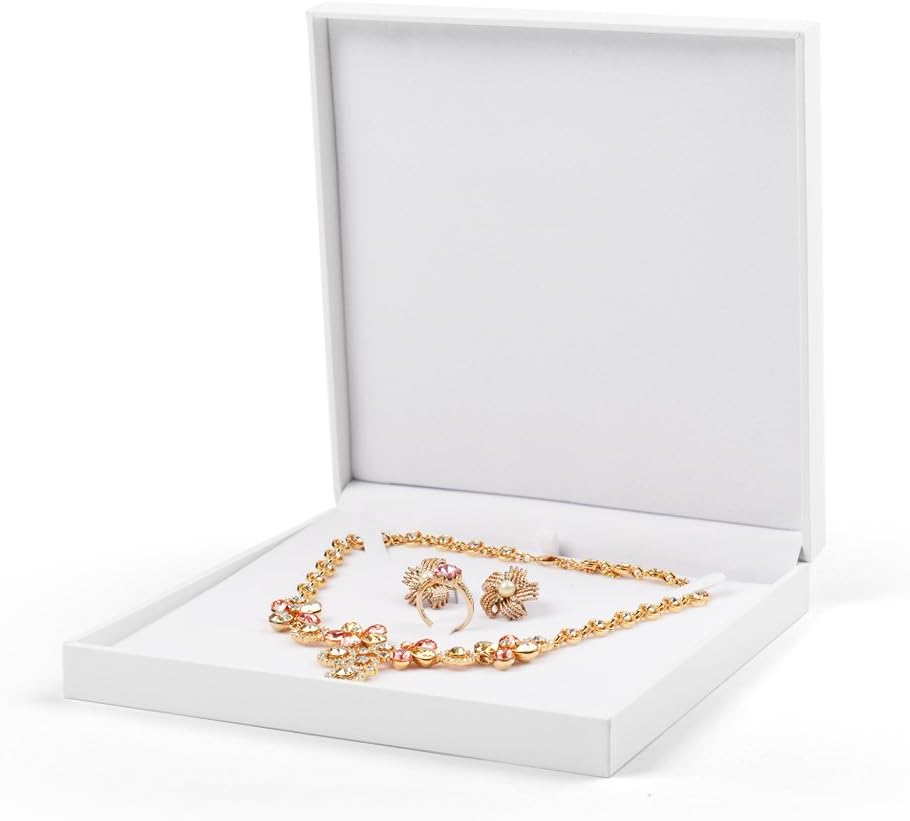 Oirlv White Velvet Jewelry Set Gift Box Ring Earring Big Necklace Storage Case