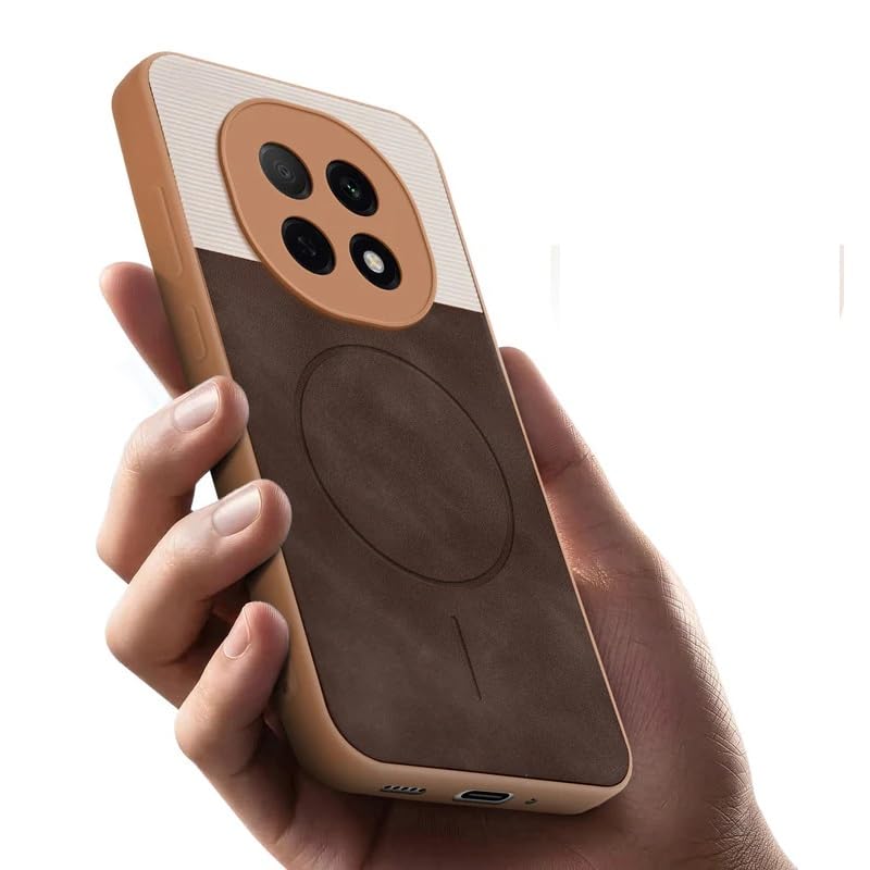 Image of Bintage case Dual-Leather Macc-Safe Design Phone Case| Soft Touch Finish | Full Camera Protectection Back Cover Compatible for Oppo CPH2705 /Oppo F29Pro 5G - White & Choco Brown