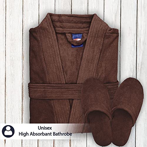 Image of Sassoon Venir Microfiber Bathrobe with Slippers for Men & Women, Unisex Luxury Bathrobe Towel, Spa Robe Combed (Pack of 1) - Cocoa Color