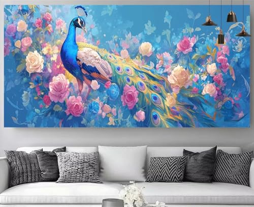 Activité manuelle adulte diamond painting paon 50x100cm point de croix 5D