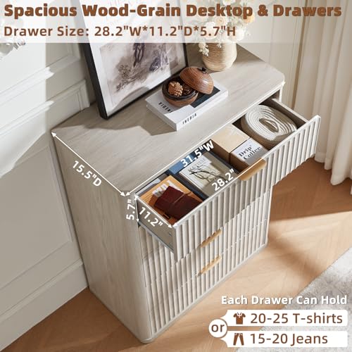 Image of LEYAOYAO Fluted 5 Drawers Dresser for Bedroom, 41 inch Tall Modern Chest of Drawers with Metal Handle, Curved Profile Farmhouse Closet Organizer Wood Dressers TV Stand for Living Room, Hallway, Lightgrey