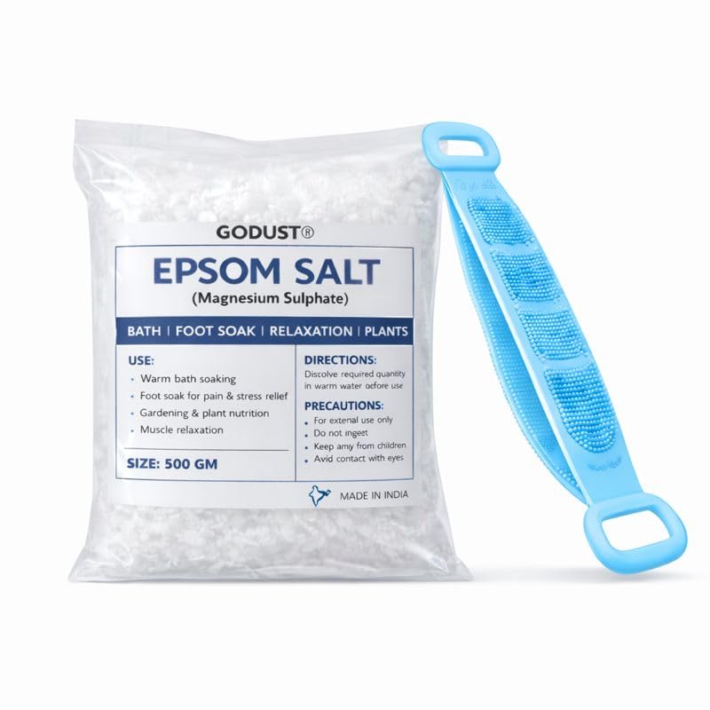 Epsom Salt (Magnesium Sulphate) 500g with Silicone Back Scrubber for Bath, Foot Soak, Stress Relief, Muscle Relaxation-image-46