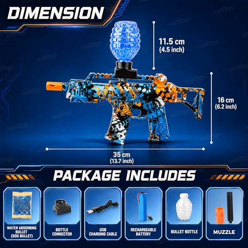 Image of Zest 4 Toyz Automatic Gel Blaster Toy Gun for Kids with 500 Gel Balls | USB Rechargeable Battery Operated Outdoor Target Shooting Game for Boys & Girls Age 6+ Birthday Gift - Assorted