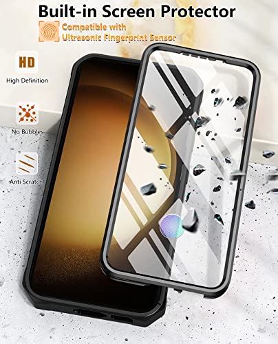 Fntcase For Samsung Galaxy-S23 Protective Case: Dual-Layer Rugged Shockproof Cell Phone Cover With Built-In Screen Protector & Kickstand|Military Drop Proof Full Protection Bumper Cases 6.1'' Black #TOP2