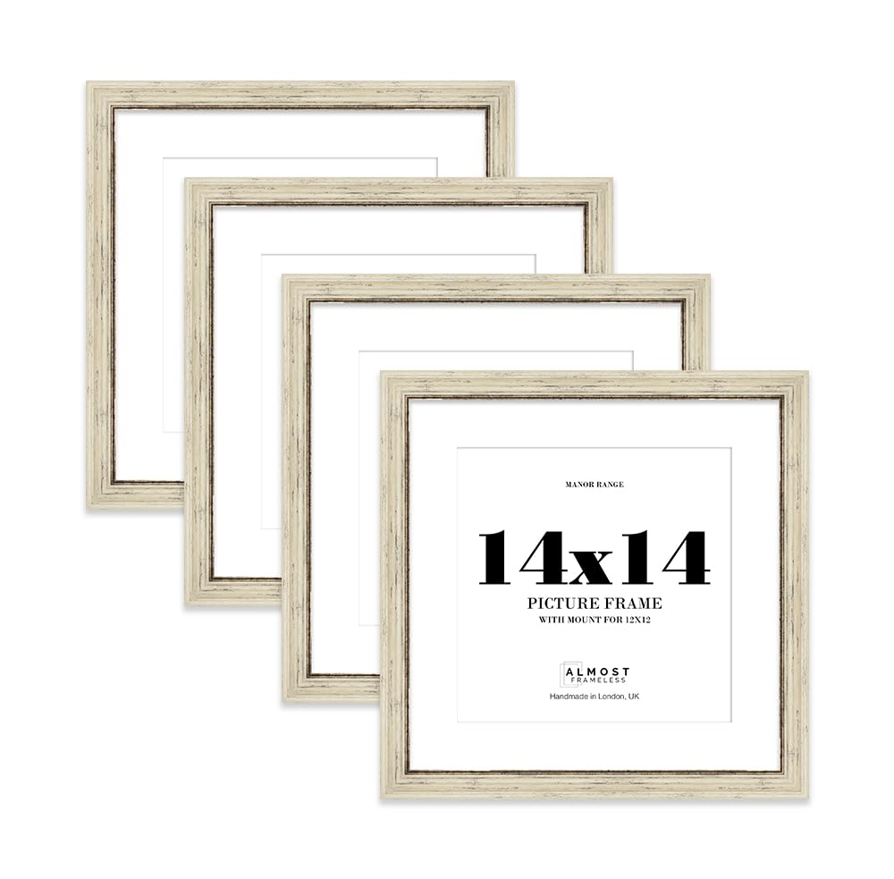 14x14" Distressed Cream Picture Frame - 14x14" Square Frame with 12x12" Mount for 14x14"/12x12" Pictures Art Deco Style Frame for Home Dรฉcor, 4 Pack โ image 1