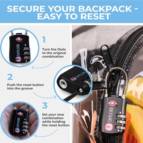 Image of SHYLERO Clear Backpack Heavy Duty has TSA Lock, 2-WAY Zipper. PVC Transparent Backpack X-Large - H18''xW14''xD8 - Black