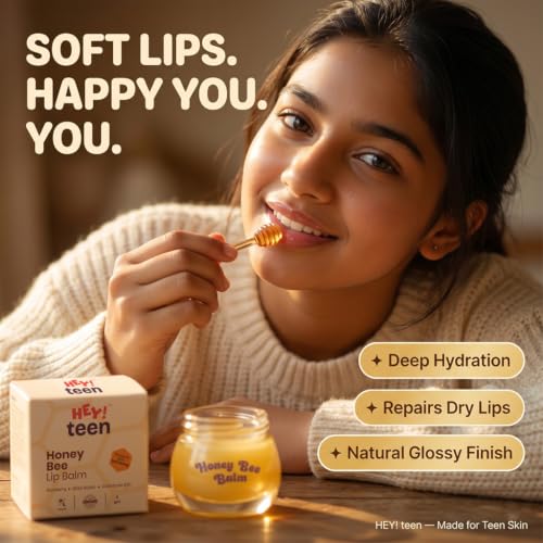 Image of HEY TEEN Honey Bee Lip Balm | Red Honey, Shea Butter & Seabuckthorn Oil | Natural Moisturizing & Repairing | Glossy Finish | 8 ml