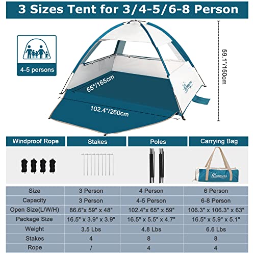 Commouds Beach Tent Sun Shade For 3/4-5/6-8 Person, Upf 50+ Beach Sun Shelter Canopy Tent, Lightweight, Easy Set Up And Carry #TOP1