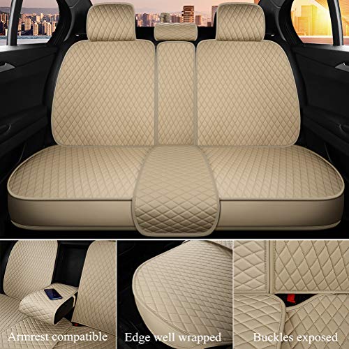 Beige Leather Seat Covers Front And Rear Seat Cushions With Airbag Compatible 9Pcs Universal Car Seat Covers Fit Most Car Auto Suv (B-Beige) #TOP1